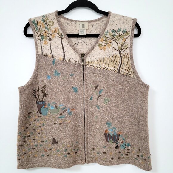 Teddi Jackets & Blazers - Vintage Teddi Autumn Theme Sweater Embroidered Vest Size Large